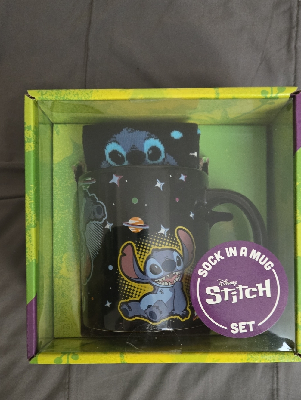 Disney Stitch 1 Mug & 1 Pair Crew Socks And 1 Sticker